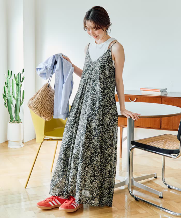 印度變形蟲紋吊帶連身裙【限定展開】