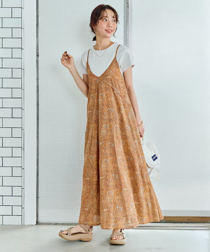 印度變形蟲紋吊帶連身裙【限定展開】