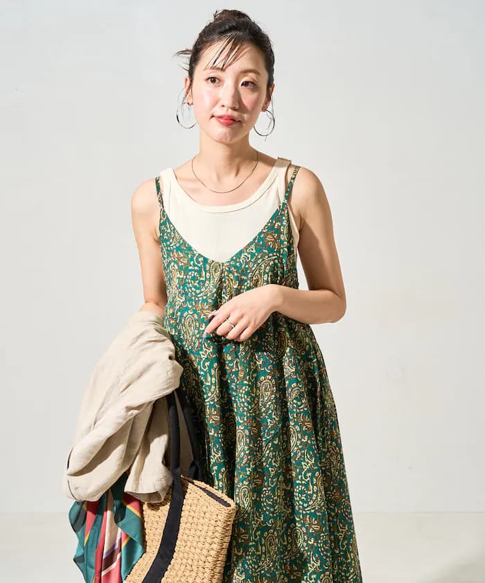 印度變形蟲紋吊帶連身裙【限定展開】