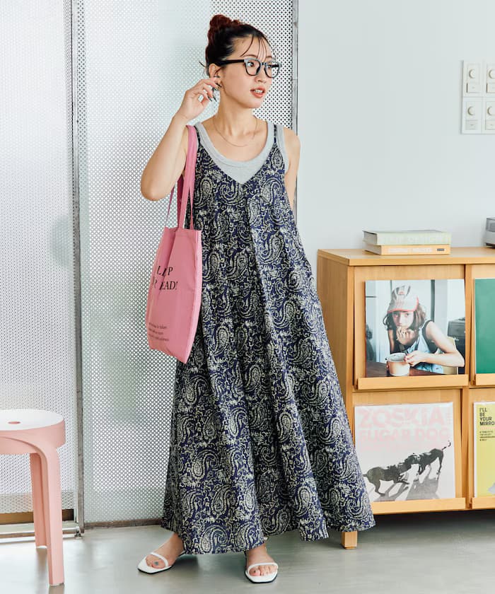 印度變形蟲紋吊帶連身裙【限定展開】