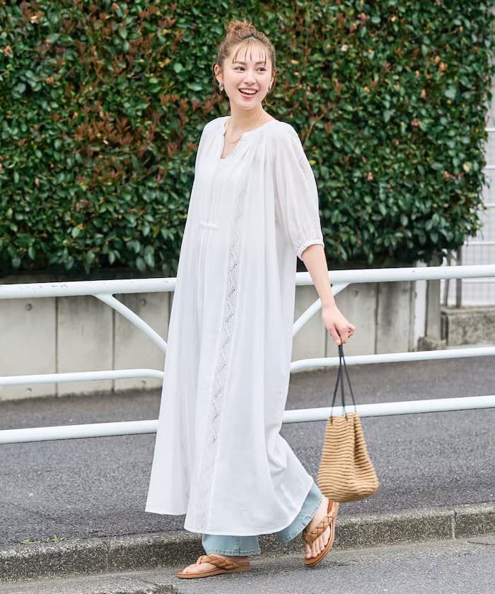 インド モス棉質 蕾絲 半袖 連身裙【限定展開】