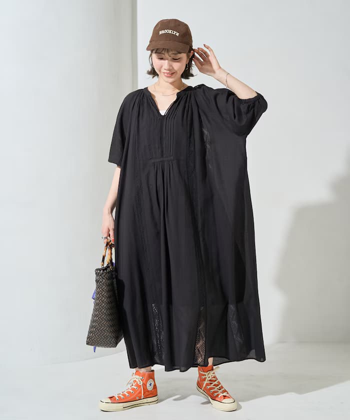 インド モス棉質 蕾絲 半袖 連身裙【限定展開】