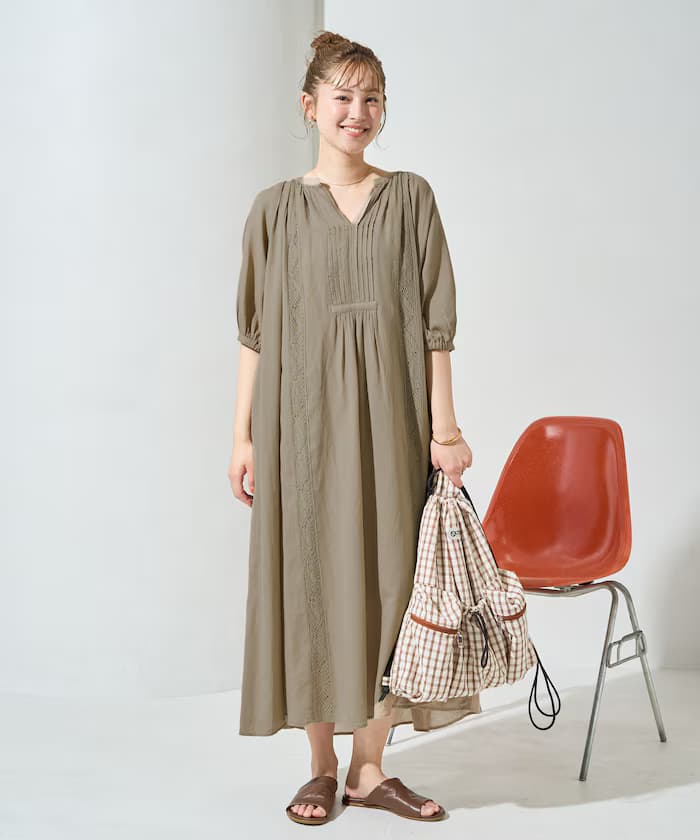 インド モス棉質 蕾絲 半袖 連身裙【限定展開】