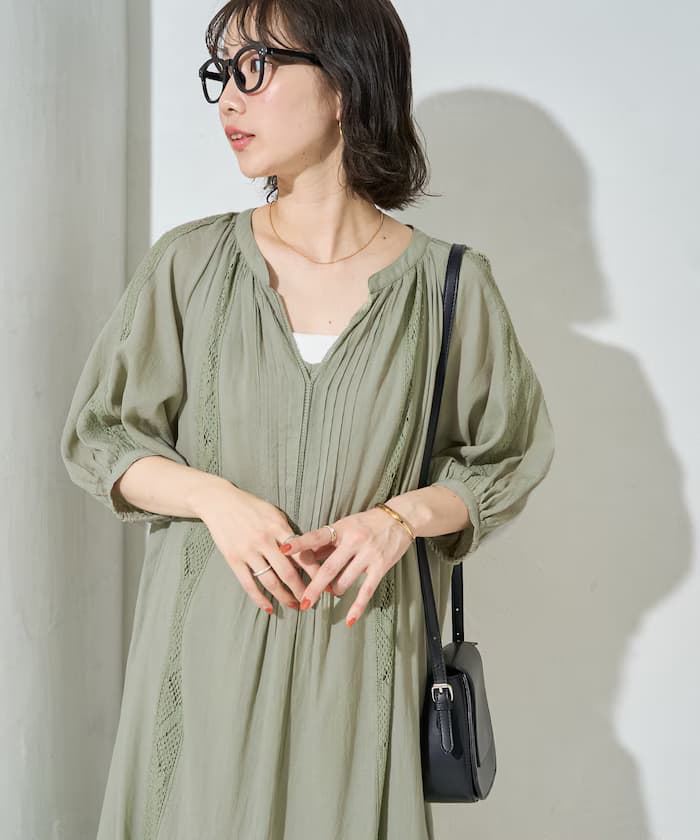 インド モス棉質 蕾絲 半袖 連身裙【限定展開】