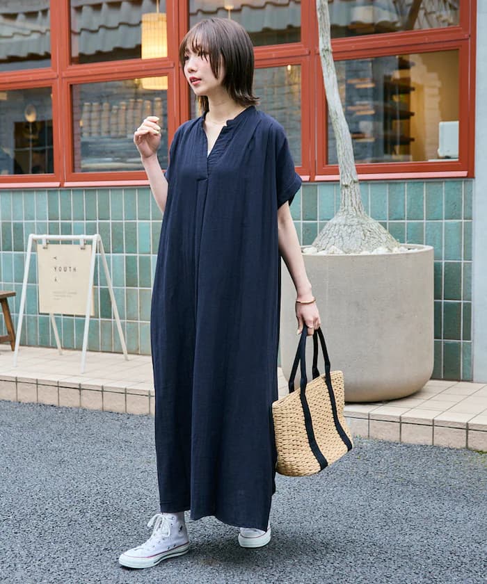 印度雙紗船領法式袖連身裙【限定展開】