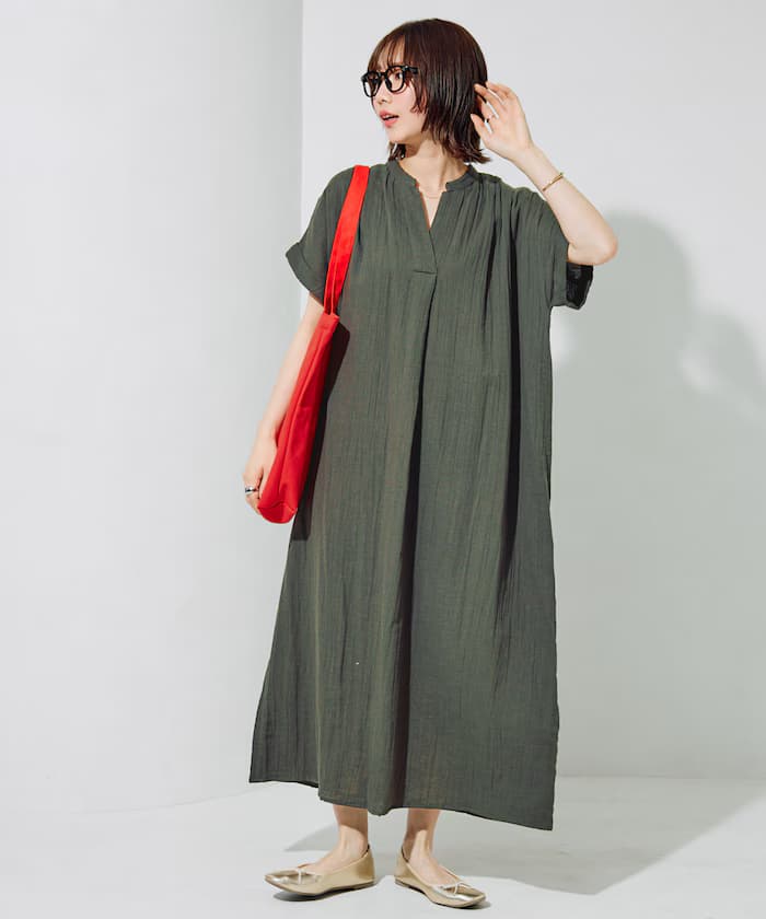 印度雙紗船領法式袖連身裙【限定展開】