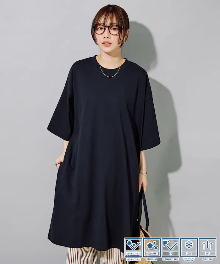 STORATECH 涼感 吸濕排汗 抗UV 抗菌 防臭 寬版短袖迷你洋裝【限定款】