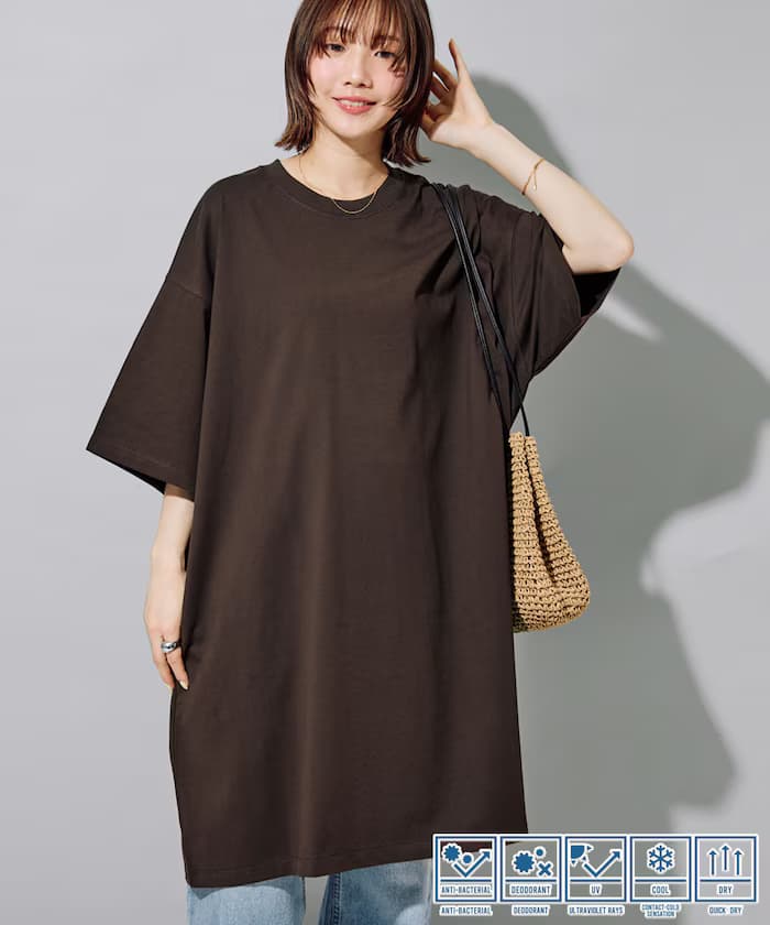 STORATECH 涼感 吸濕排汗 抗UV 抗菌 防臭 寬版短袖迷你洋裝【限定款】