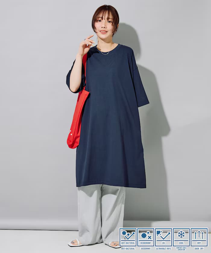 STORATECH 涼感 吸濕排汗 抗UV 抗菌 防臭 寬版短袖迷你洋裝【限定款】