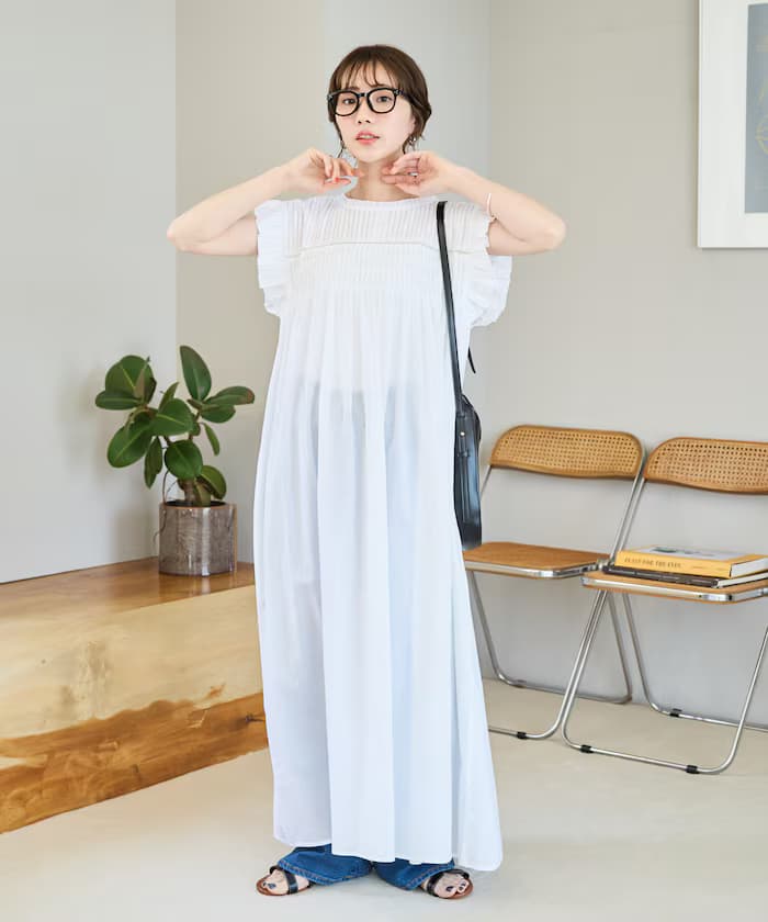 印度打褶荷葉邊無袖連身裙【限定展開】