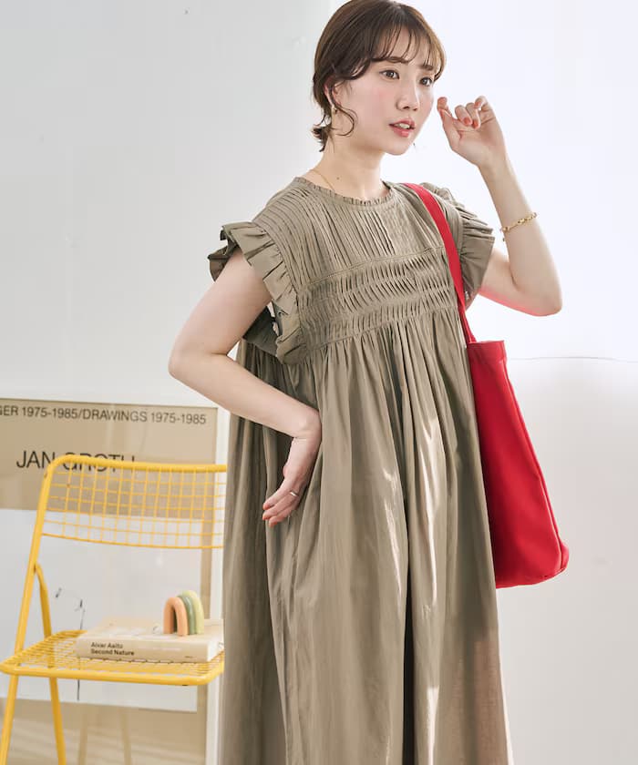 印度打褶荷葉邊無袖連身裙【限定展開】