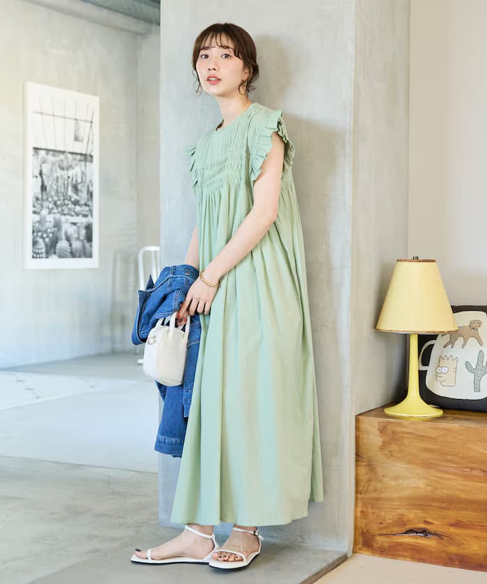 印度打褶荷葉邊無袖連身裙【限定展開】