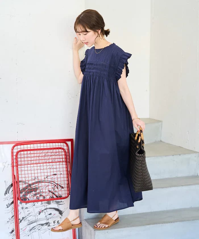 印度打褶荷葉邊無袖連身裙【限定展開】