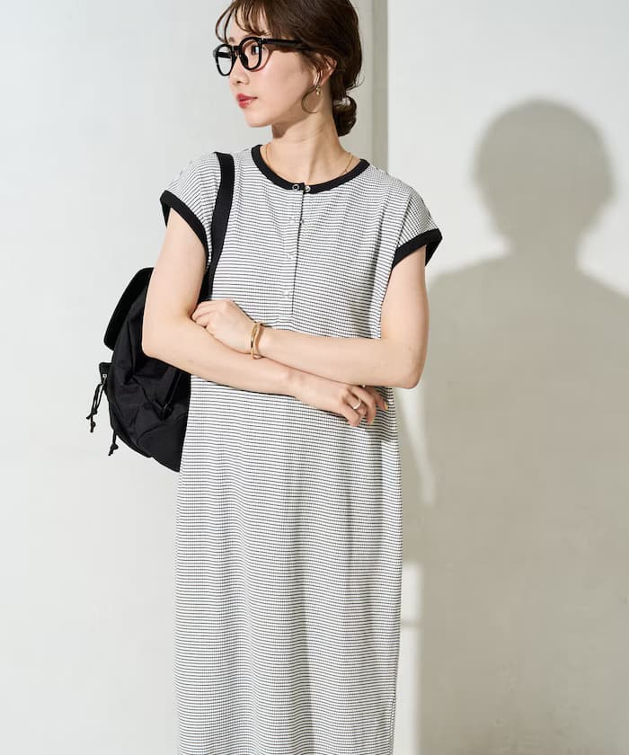 亨利領 鈕扣 法式袖 長版連身裙【限定款】