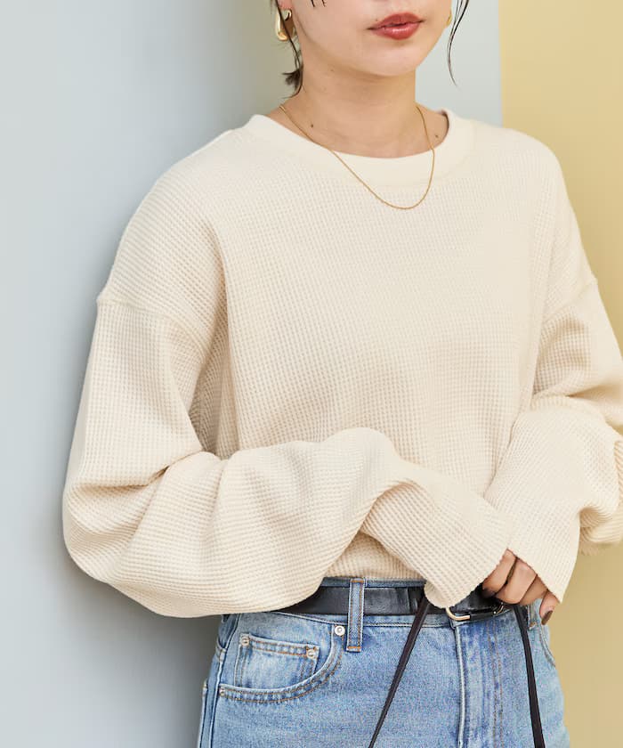 華夫格圓領套頭衫【限定展開】