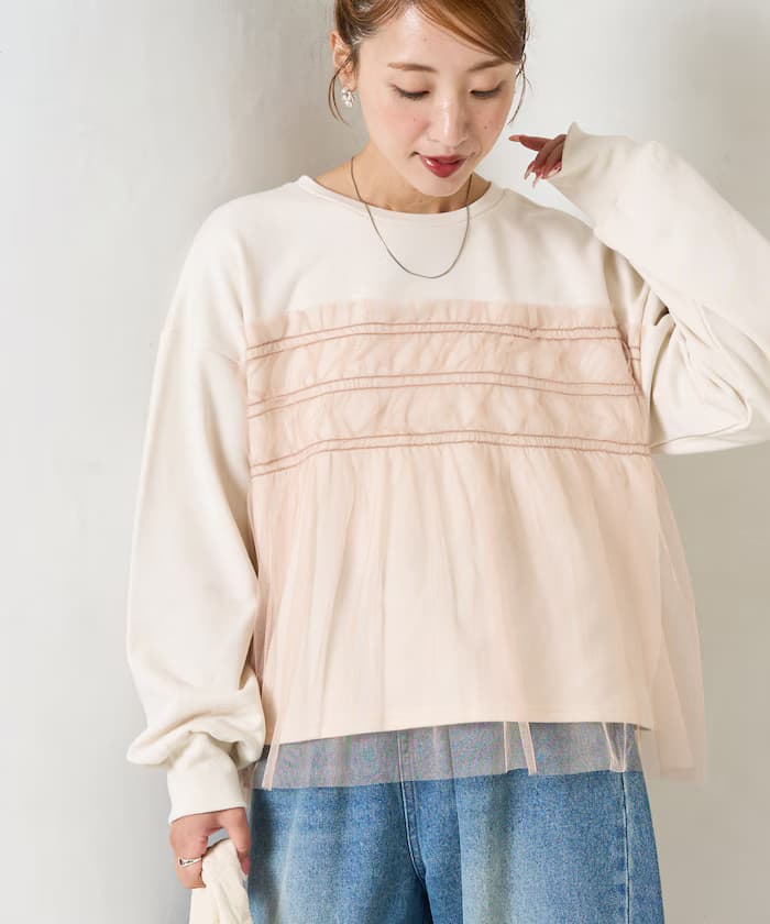 紗質皺褶疊層衛衣【限定展開】