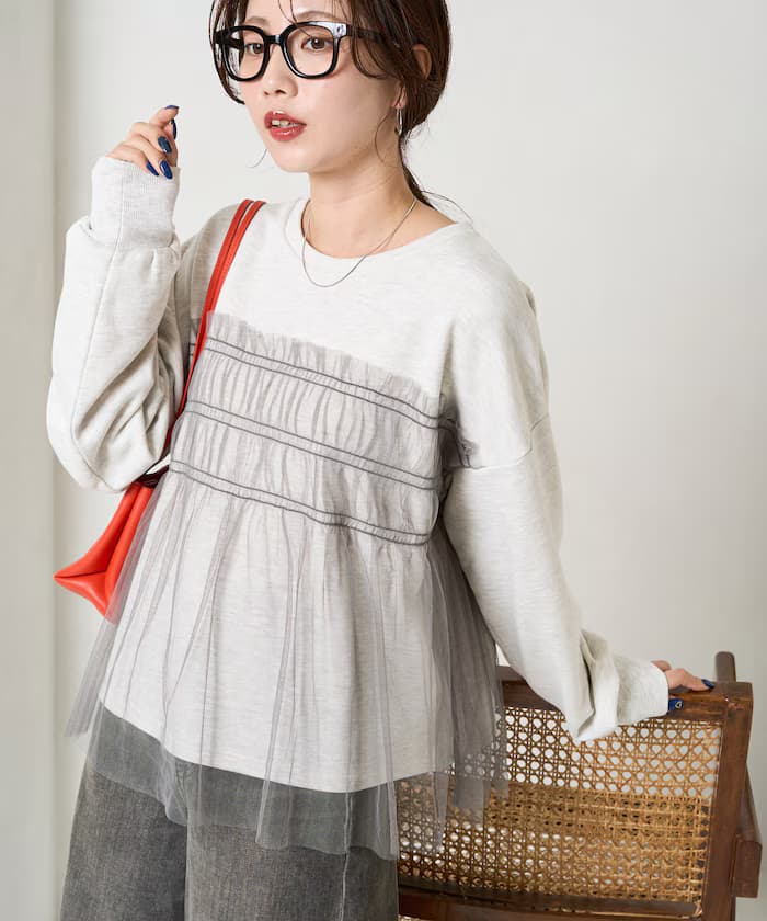紗質皺褶疊層衛衣【限定展開】