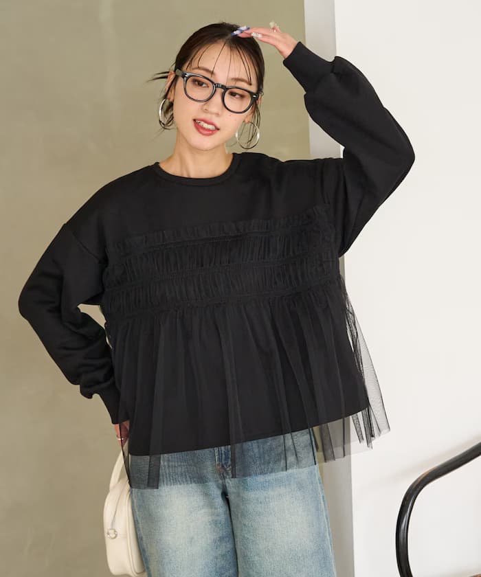 紗質皺褶疊層衛衣【限定展開】