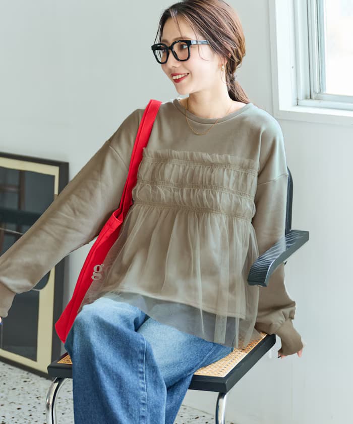 紗質皺褶疊層衛衣【限定展開】