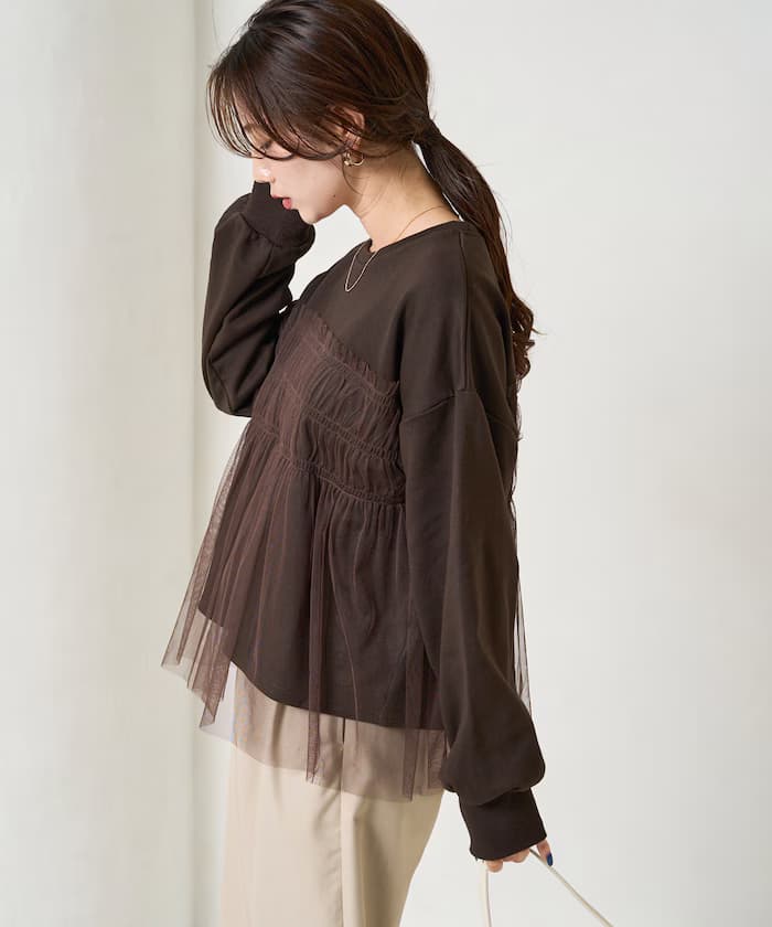 紗質皺褶疊層衛衣【限定展開】