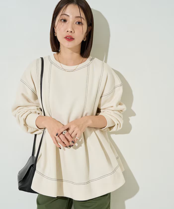 配色縫線打褶A字剪裁裡起毛tunic【限定展開】