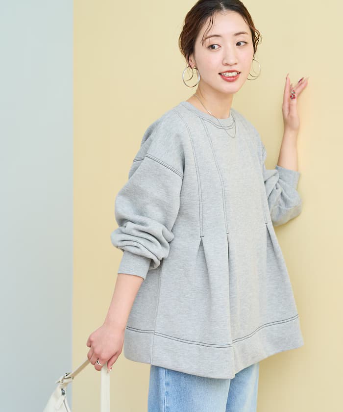 配色縫線打褶A字剪裁裡起毛tunic【限定展開】