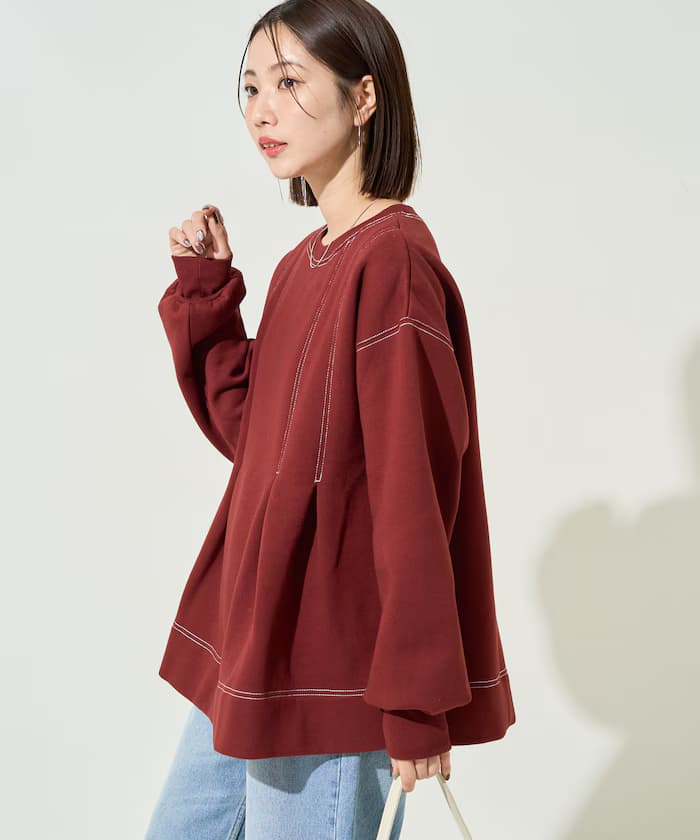 配色縫線打褶A字剪裁裡起毛tunic【限定展開】