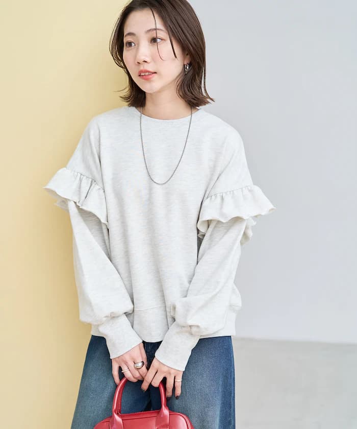 荷葉邊肩部裡毛套頭衫(衛衣)【限定展開】