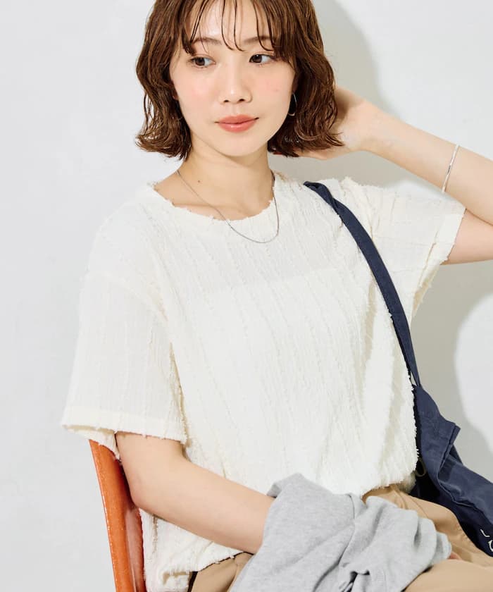 流蘇條紋半袖上衣【限定展開】