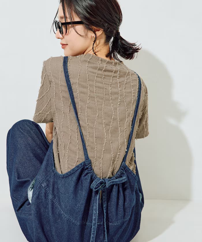 流蘇條紋半袖上衣【限定展開】