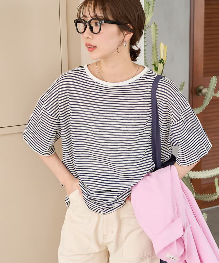 シアー 橫條紋 半袖 T恤【限定展開】