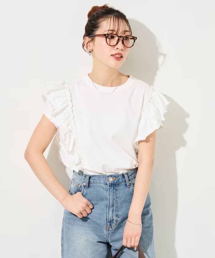 荷葉邊袖 T恤【限定展開】