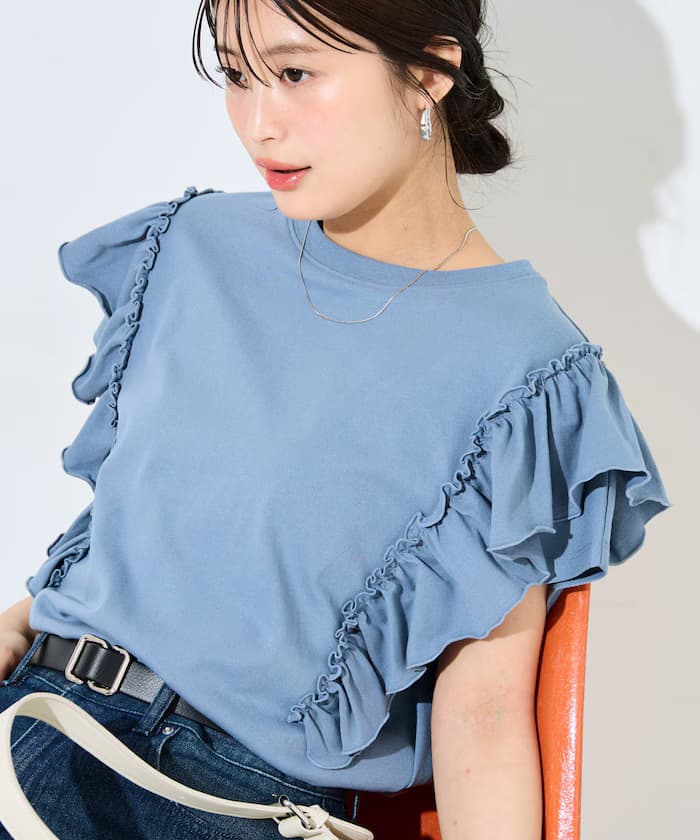 荷葉邊袖 T恤【限定展開】