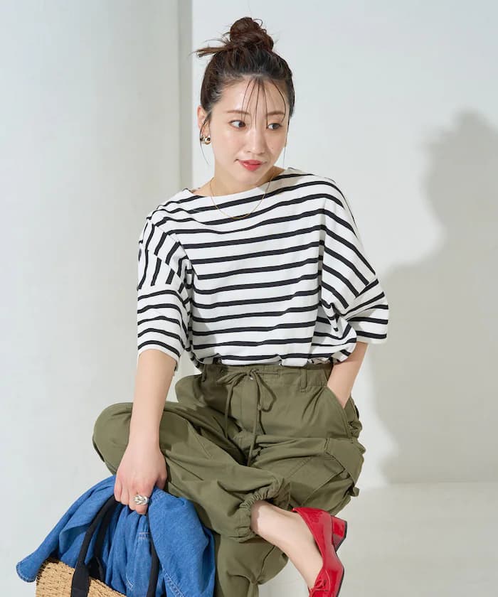 船領口巴斯克橫條紋半袖T恤【限定展開】