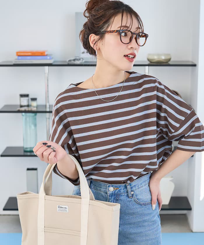 船領口巴斯克橫條紋半袖T恤【限定展開】