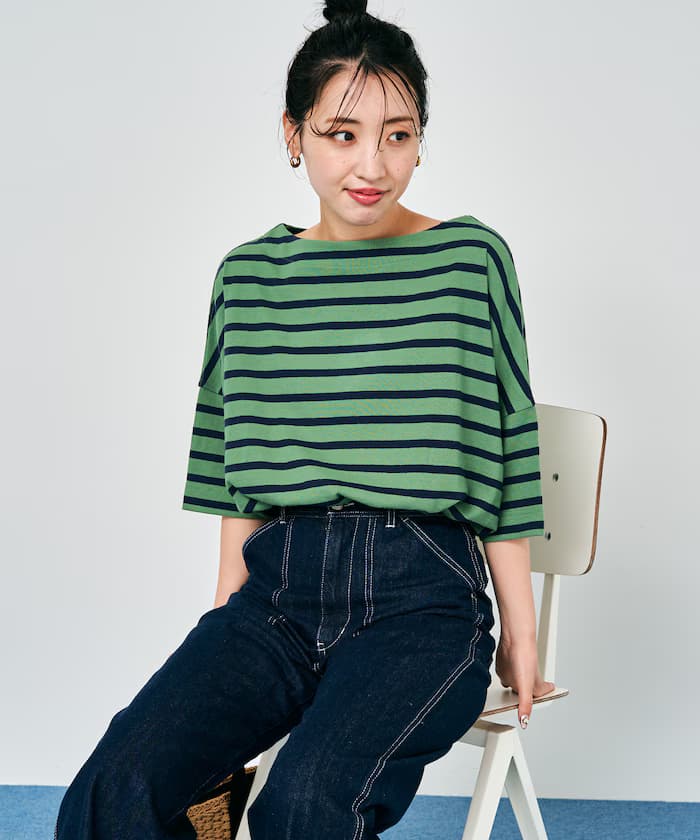 船領口巴斯克橫條紋半袖T恤【限定展開】