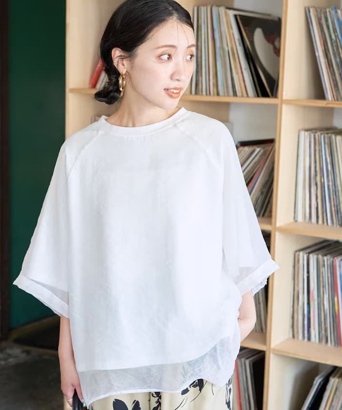 薄紗疊層 落肩 短袖 T恤【限定款】