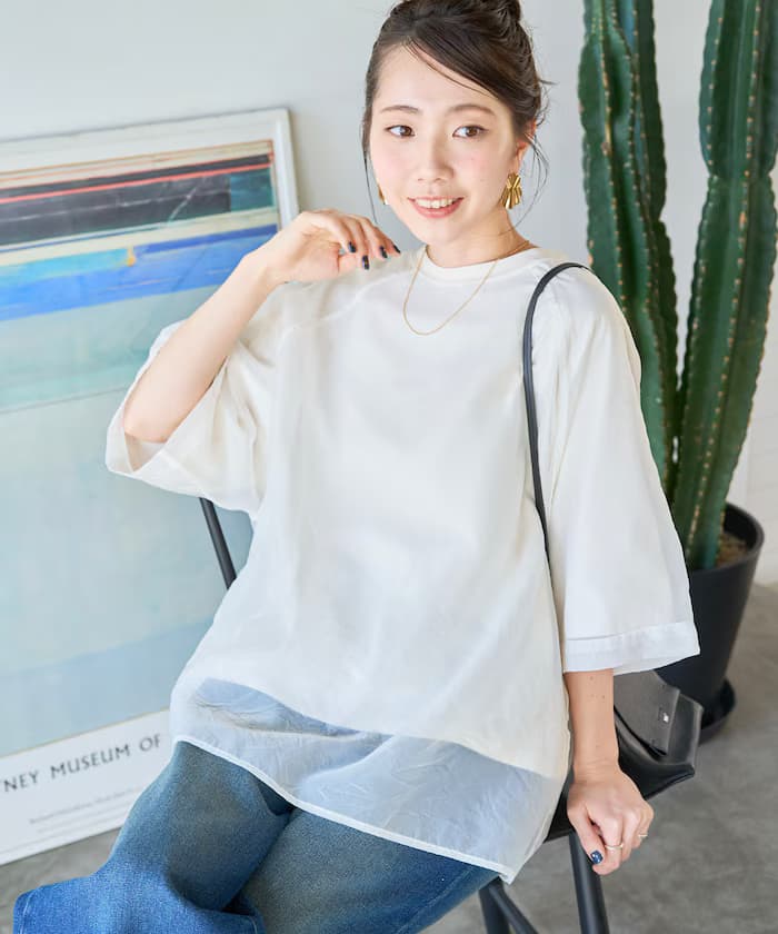 薄紗疊層 落肩 短袖 T恤【限定款】