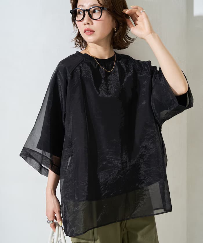 薄紗疊層 落肩 短袖 T恤【限定款】