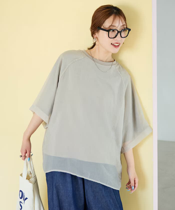 薄紗疊層 落肩 短袖 T恤【限定款】