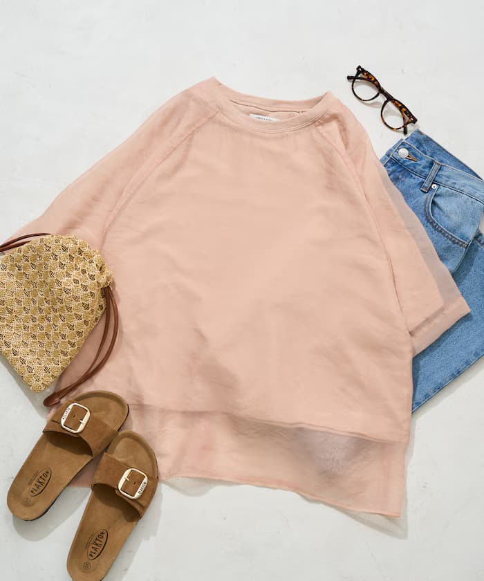 薄紗疊層 落肩 短袖 T恤【限定款】