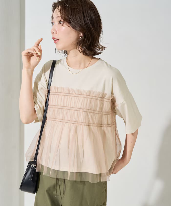 棉麻混紡 荷葉邊拼接 短袖T恤【限定款】