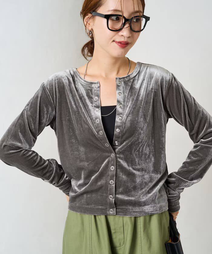 絲絨鈕扣針織開衫【限定展開】