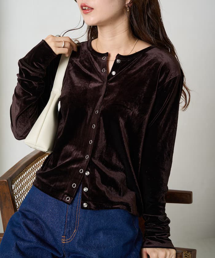 絲絨鈕扣針織開衫【限定展開】