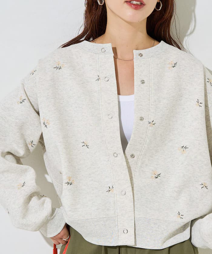 小花刺繡裏起毛衛衣針織開衫【限定展開】