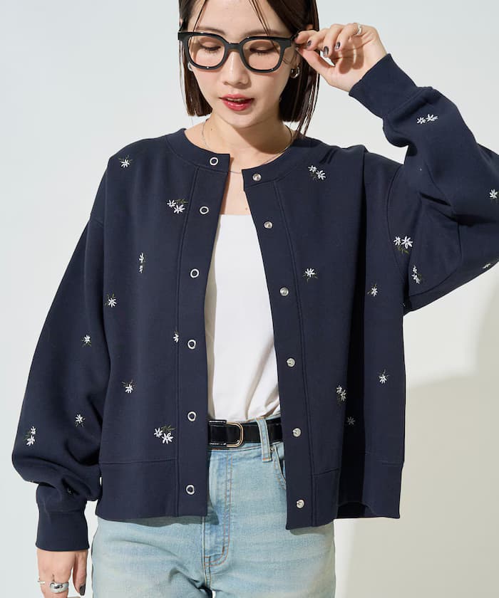 小花刺繡裏起毛衛衣針織開衫【限定展開】