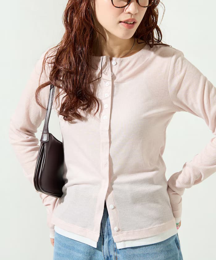 配色透膚羅紋鈕扣針織開衫【限定展開】