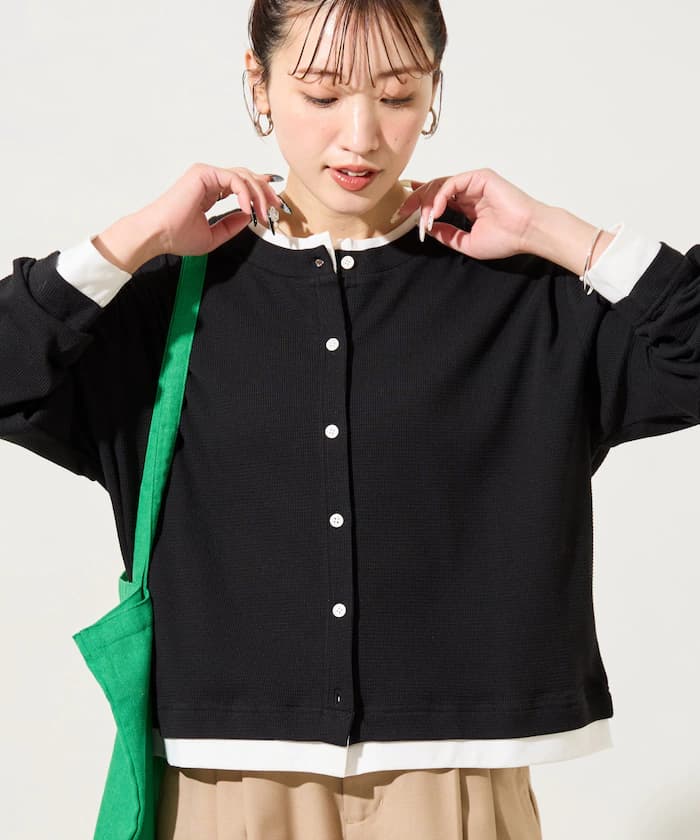 打褶鈕扣分層針織開衫【限定展開】