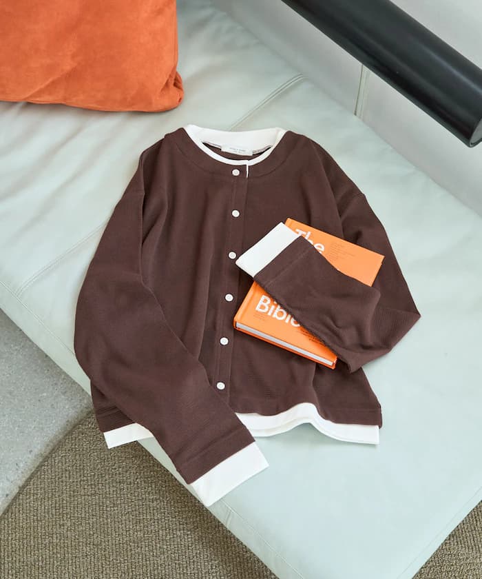 打褶鈕扣分層針織開衫【限定展開】