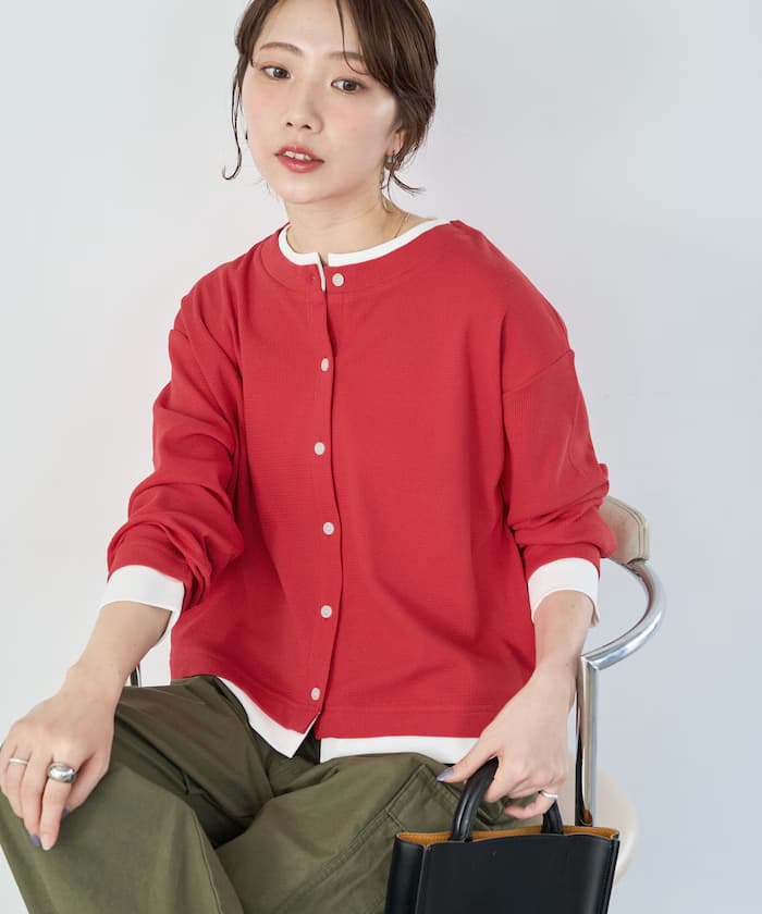 打褶鈕扣分層針織開衫【限定展開】